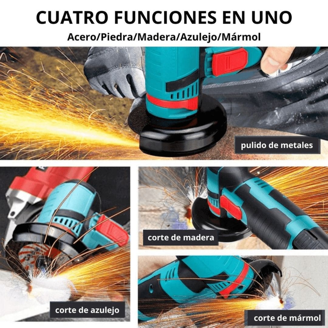 AMOLADORA ANGULAR POWER PLUS - KIT COMPLETO CON 2 BATERÍAS DE REGALO